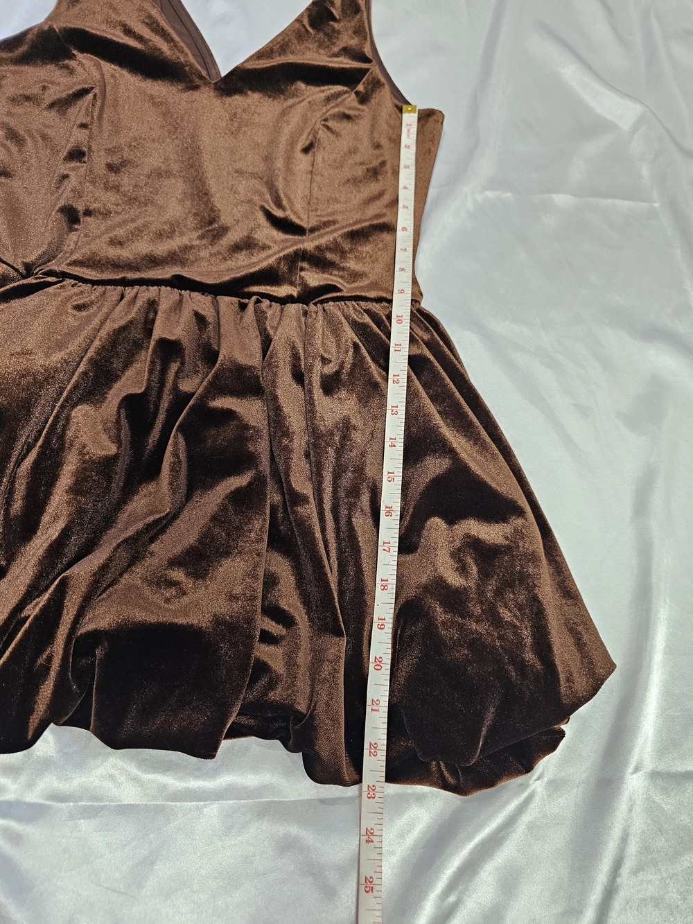 Sleeveless Brown Velvet V Neck Dress - Picture 4 of 6
